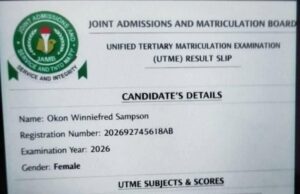JAMB debunks viral claim of 394 UTME score, labels result slip fake