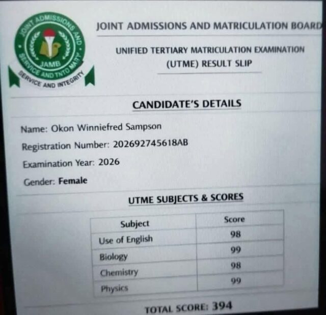 JAMB debunks viral claim of 394 UTME score, labels result slip fake