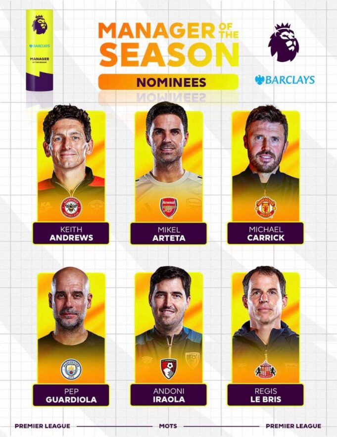 Arteta, Guardiola, Carrick nominated for Premier League manager of the season award Premier League