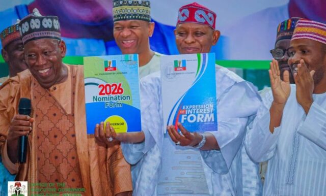 Ganduje hands Gov Yusuf governorship forms as Kano APC backs Tinubu