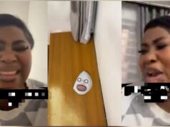 Lady reacts in shock after discovery of strange mask in parlour
