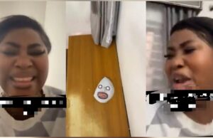 Lady reacts in shock after discovery of strange mask in parlour