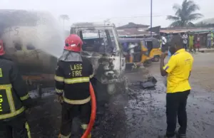 Gas tanker catches fire in Lagos