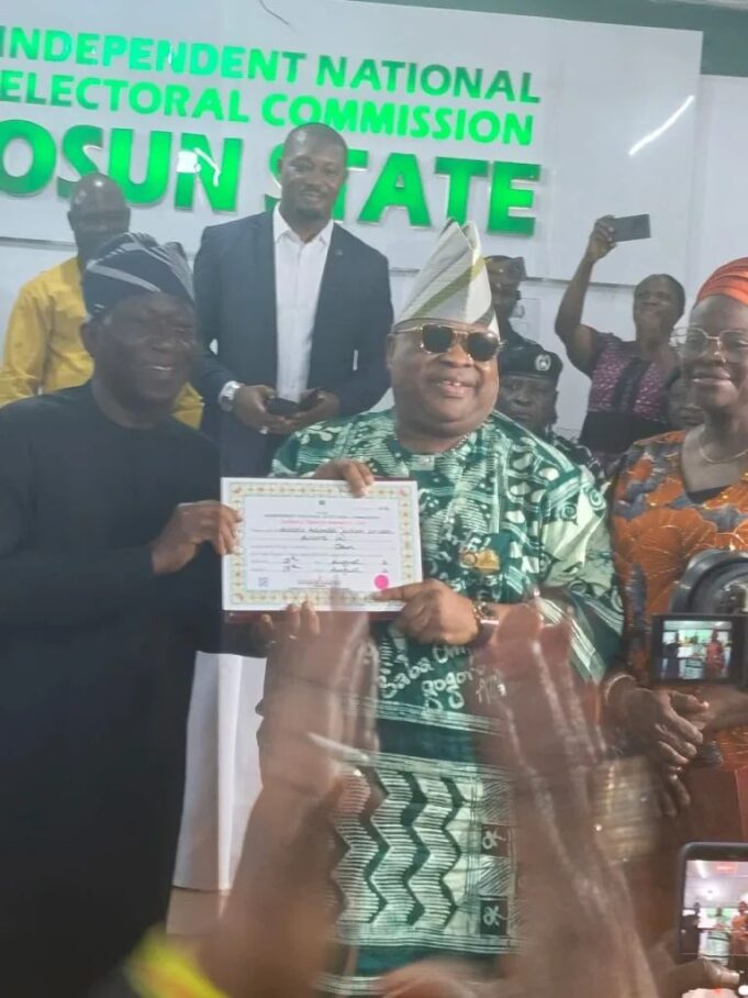 Osun guber: Adeleke, deputy receive INEC certificate of return Adeleke