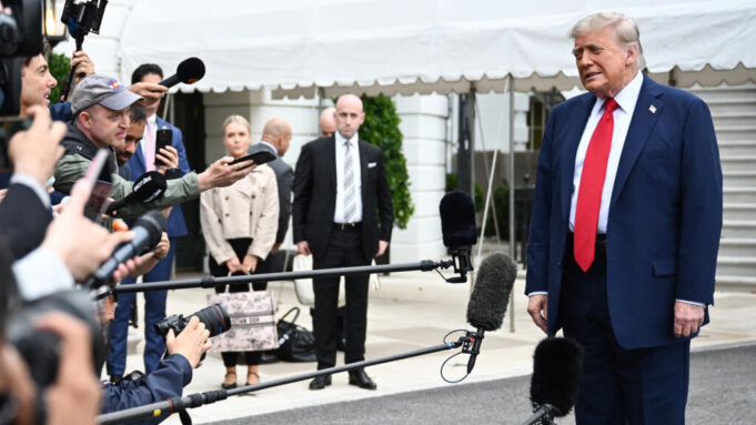 Trump and reporters at White House White House