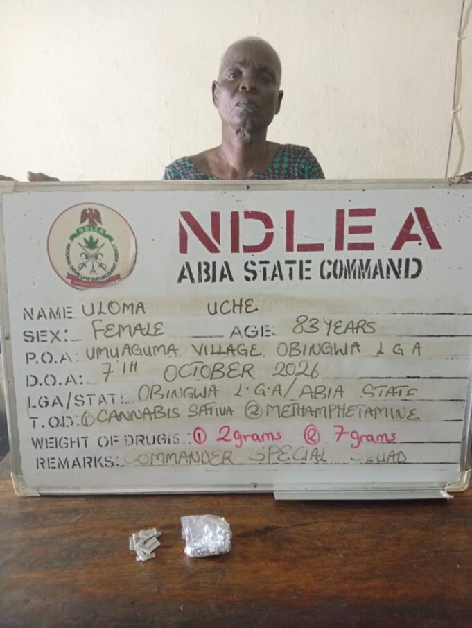 NDLEA re-arrests 83-year-old woman for drug dealing in Abia NDLEA