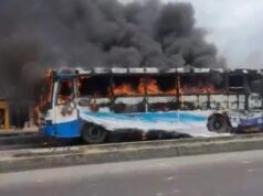 Mob sets BRT bus ablaze after motorcyclist’s death in Lagos